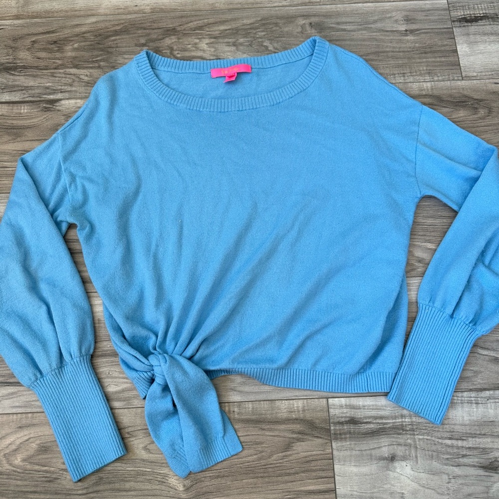 Lilly Pulitzer Nariah Side Tie Knit Crewneck Sweater Cashmere  Soft Blue Size M